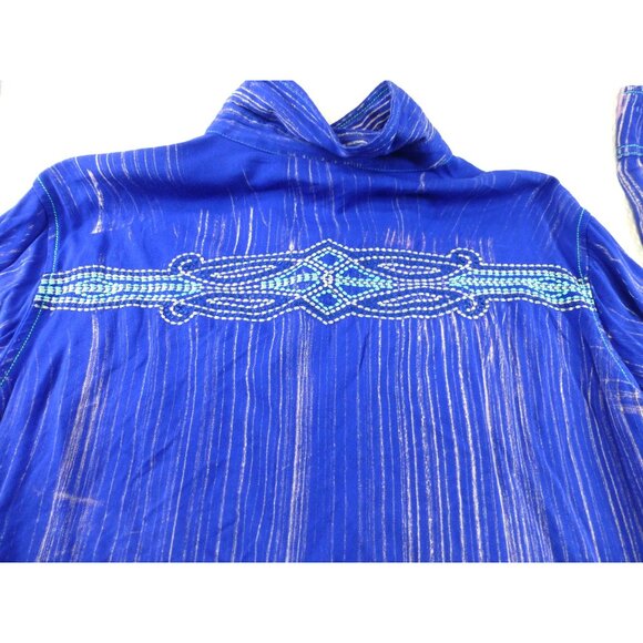 NWT Cowgirl Up Embroidered Yoke Western Jewel Embellished Shirt Blue Pinstripe L - Picture 14 of 14